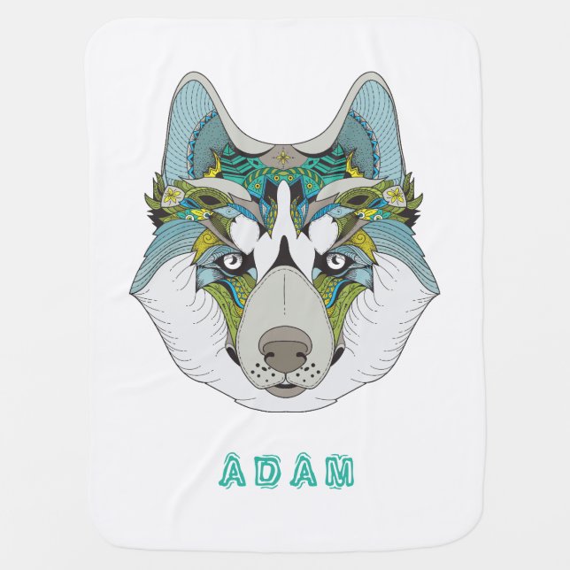 Zenart patterned Husky Dog Blue Husky Face Baby Blanket (Front)