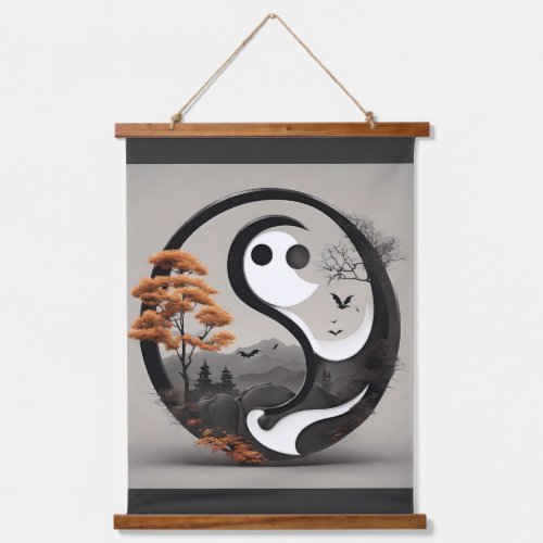 Zenful Shadows Halloween Yin_Yang Design Hanging Tapestry