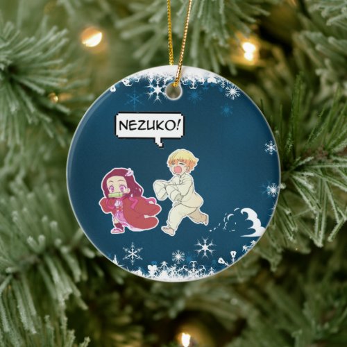 zenitsu chasing nezuko ceramic ornament