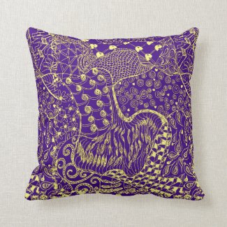 Zentangle designed Pillow in Purple and Gold Color