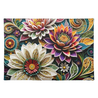 Zentangle Floral Pattern Cloth Placemat