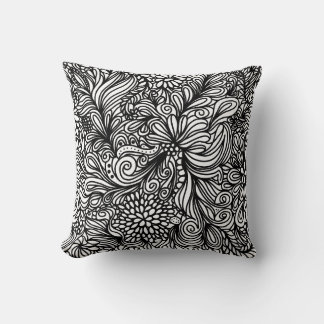 Zentangle flower and paisley doodle design throw pillow