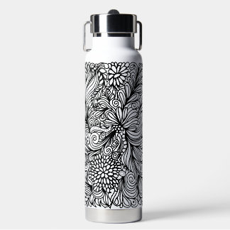Zentangle flower and paisley doodle design water bottle