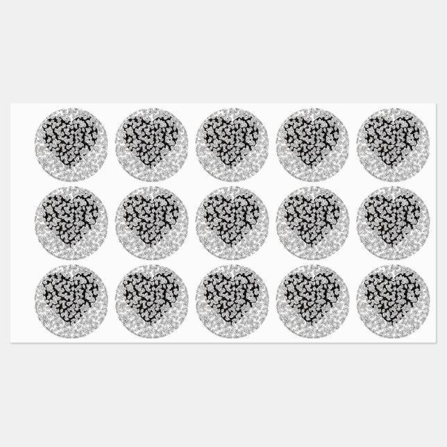 Zentangle Heart and Leaves Round Gift Packaging St Labels (Sheet)