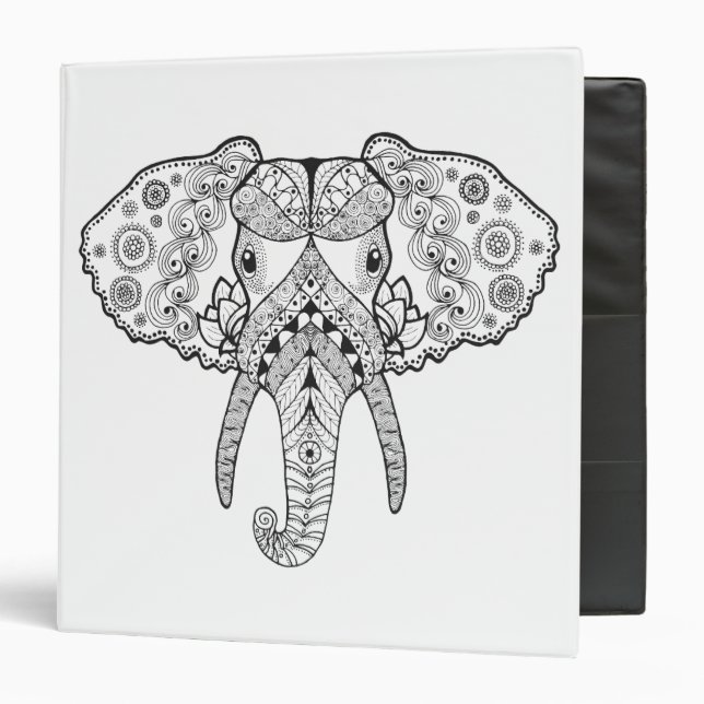 Zentangle Inspired Elephant 3 Ring Binder (Front/Inside)