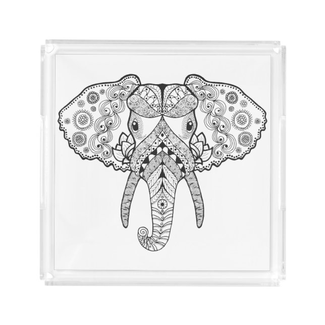 Zentangle Inspired Elephant Acrylic Tray (Front)