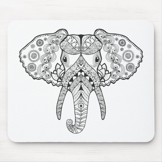 Zentangle Inspired Elephant Mouse Pad (Front)