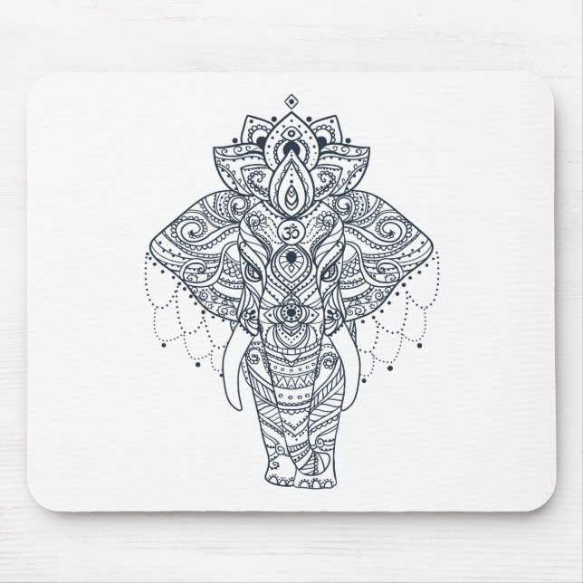 Zentangle Inspired Elephant Mouse Pad (Front)
