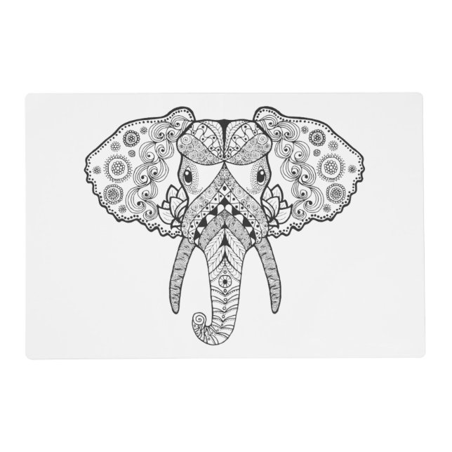 Zentangle Inspired Elephant Placemat (Front)