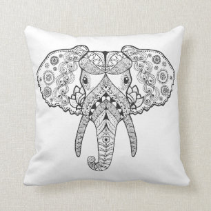 Zentangle Inspired Elephant Throw Pillow
