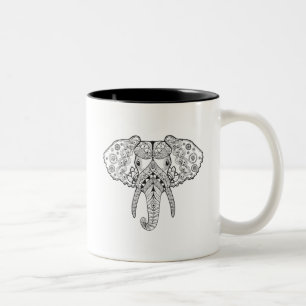 Zentangle Inspired Elephant Two-Tone Coffee Mug