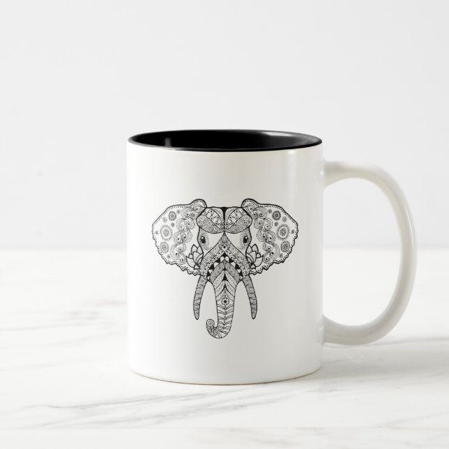 Zentangle Inspired Elephant Two-Tone Coffee Mug (Right)