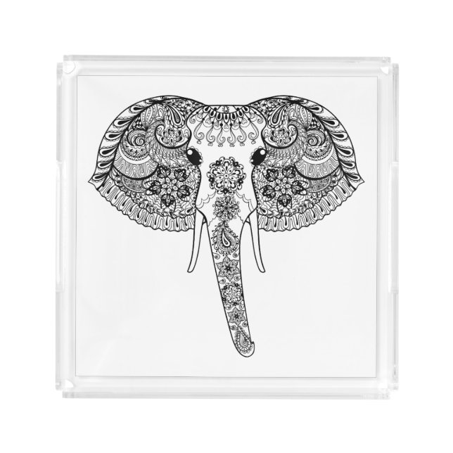 Zentangle Inspired Indian Elephant Acrylic Tray (Front)