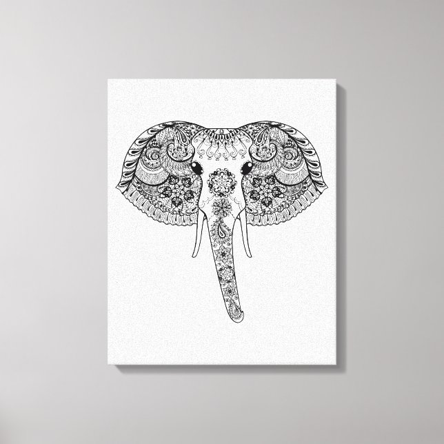 Zentangle Inspired Indian Elephant Canvas Print (Front)