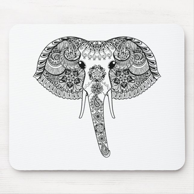 Zentangle Inspired Indian Elephant Mouse Pad (Front)