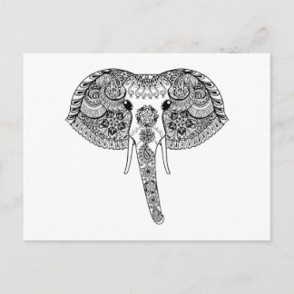 Zentangle Inspired Indian Elephant Postcard