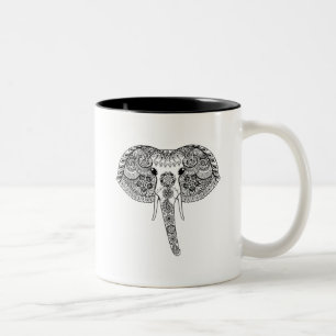 Zentangle Inspired Indian Elephant Two-Tone Coffee Mug