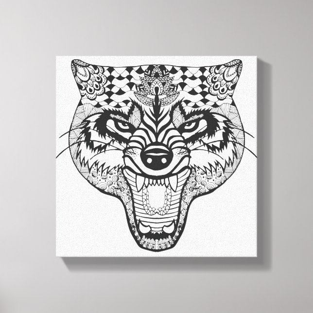 Zentangle Inspired Wolf Canvas Print (Front)