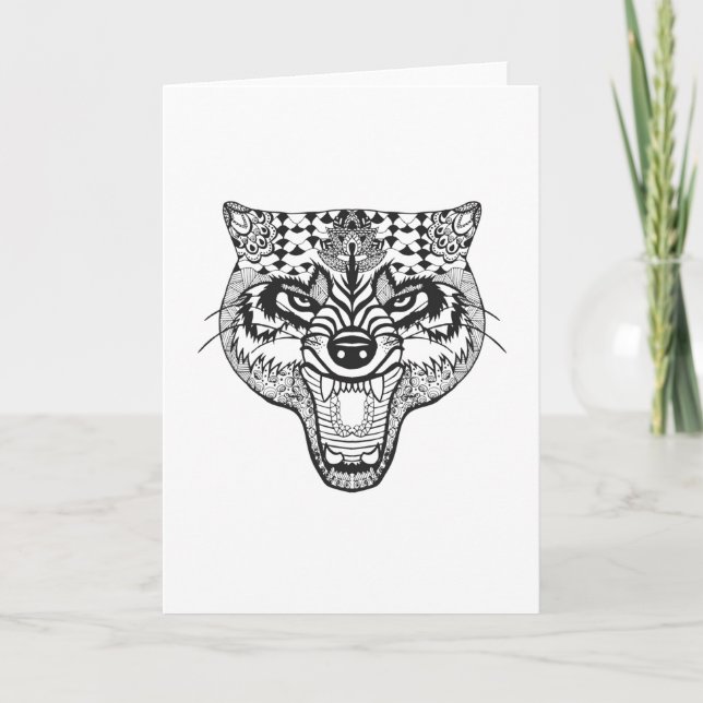 Zentangle Inspired Wolf Card (Front)