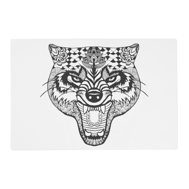 Zentangle Inspired Wolf Placemat (Front)