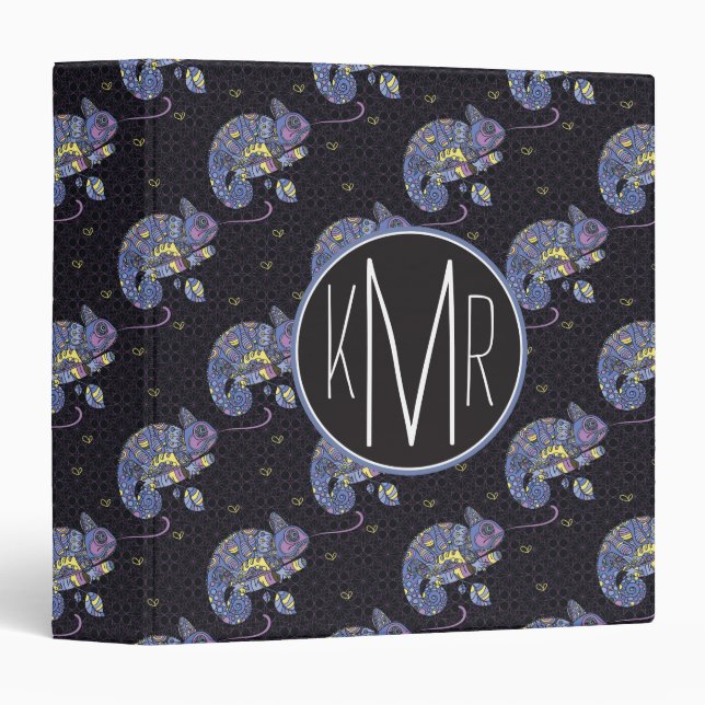 Zentangle Lizard | Monogram 3 Ring Binder (Front/Spine)