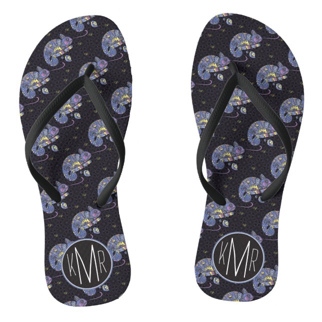Zentangle Lizard | Monogram Flip Flops (Footbed)
