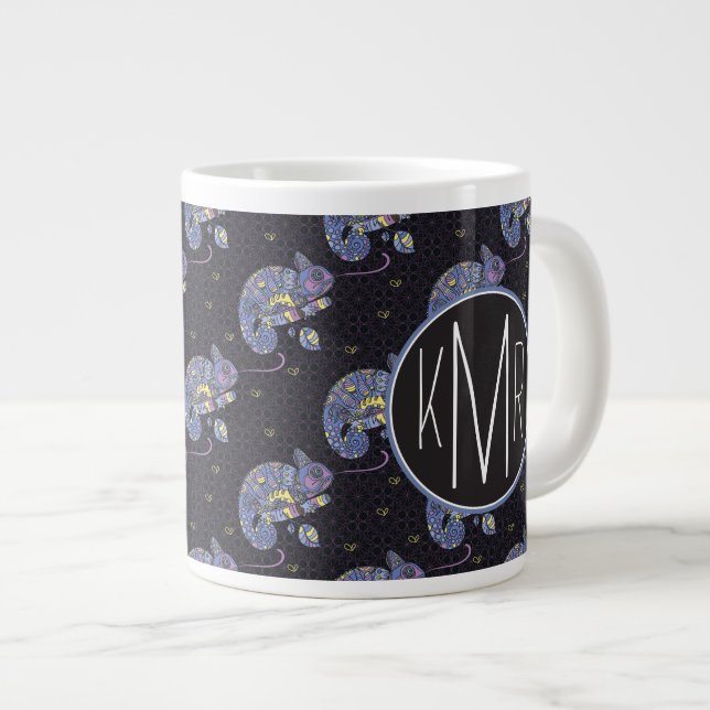 Zentangle Lizard | Monogram Giant Coffee Mug (Front Right)