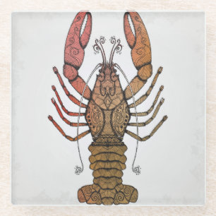 Zentangle Style Lobster Glass Coaster