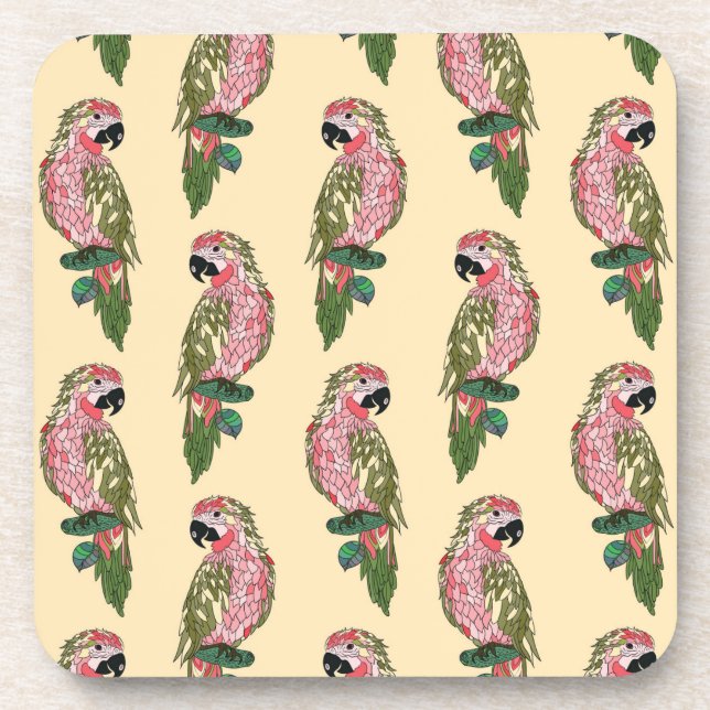 Zentangle Style Parrots Beverage Coaster (Front)