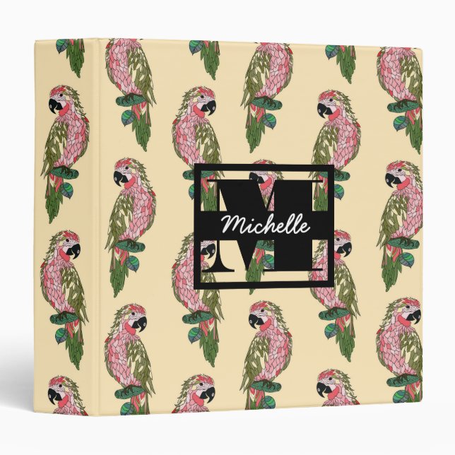 Zentangle Style Parrots | Monogram Binder (Front/Spine)