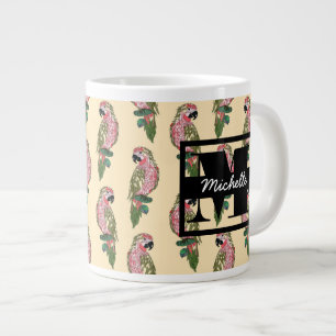 Zentangle Style Parrots Monogram Large Coffee Mug