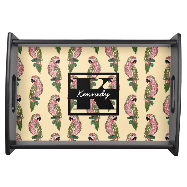 Zentangle Style Parrots | Monogram Serving Tray (Front)