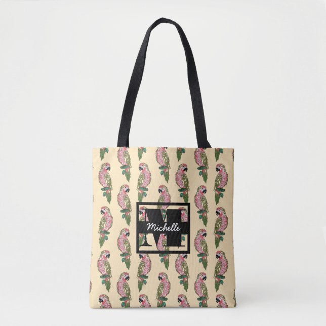 Zentangle Style Parrots | Monogram Tote Bag (Front)