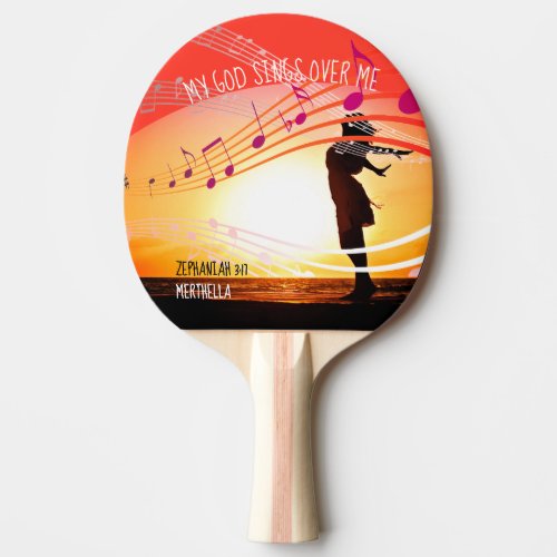 Zeph 317 MY GOD SINGS OVER ME Personalized RED Ping Pong Paddle