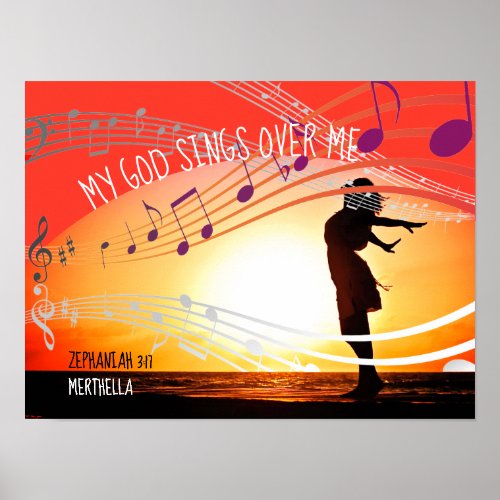 Zeph 317 MY GOD SINGS OVER ME Personalized RED Poster