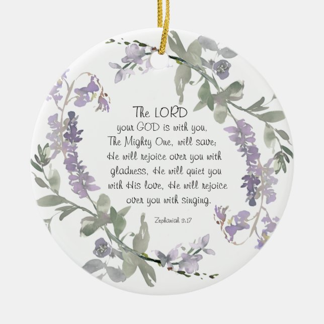 Zephaniah 3:17 He will Rejoice over You Ceramic Ornament (Front)