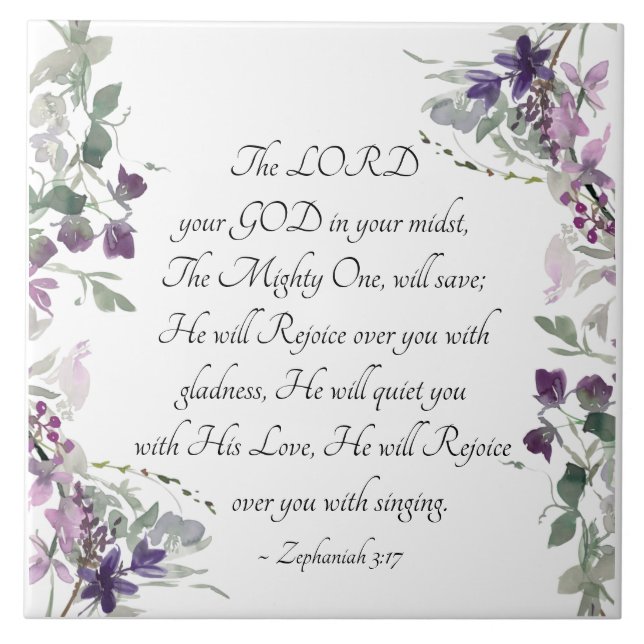 Zephaniah 3:17 He will Rejoice over You Ceramic Tile (Front)