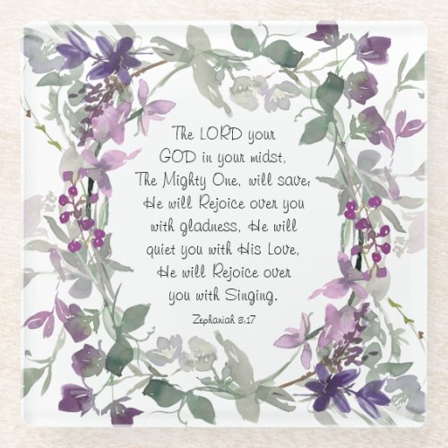 Zephaniah 317 He will Rejoice over You Glass Coaster