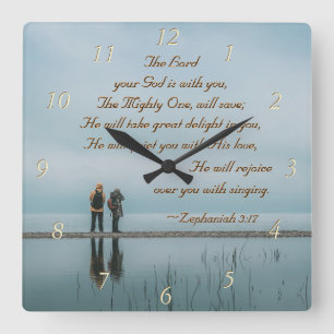 Zephaniah 3:17 Rejoice over you with singing. Square Wall Clock