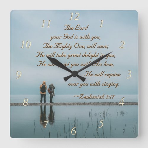 Zephaniah 317 Rejoice over you with singing Square Wall Clock