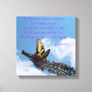 Zephaniah 3:17 Yellow Butterfly Canvas Print