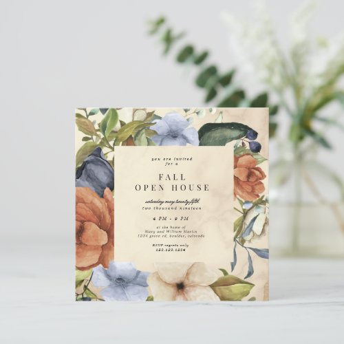 Zephyr Autumn Elegant Floral Square Open House Invitation