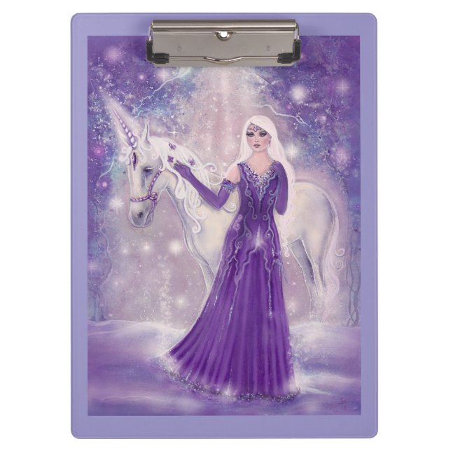 Zephyr unicorn and fairy art By Renee Lavoie Clipboard (Front)