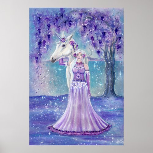Zephyr unicorn and fairy art By Renee Lavoie Poster