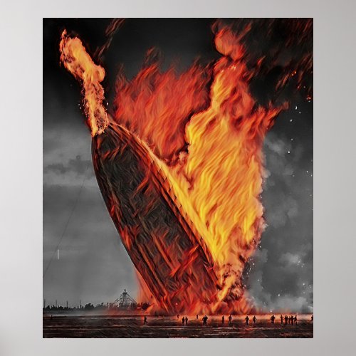 Zeppelin Airship Hindenburg Disaster Colorized  Poster