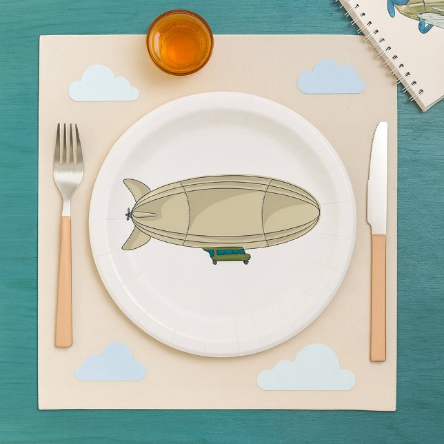 Zeppelin Airship Retro Sci-Fi Blimp Paper Plates (Creator Uploaded)