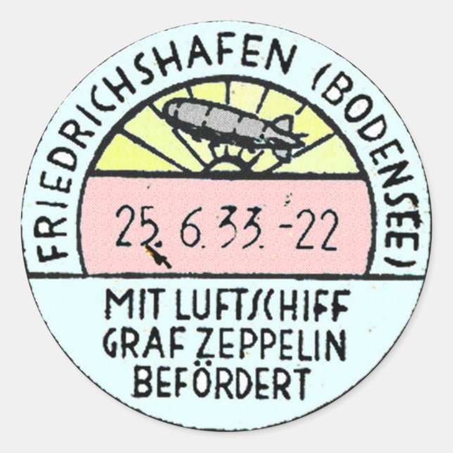 Zeppelin Design of Original Postmark Classic Round Sticker (Front)