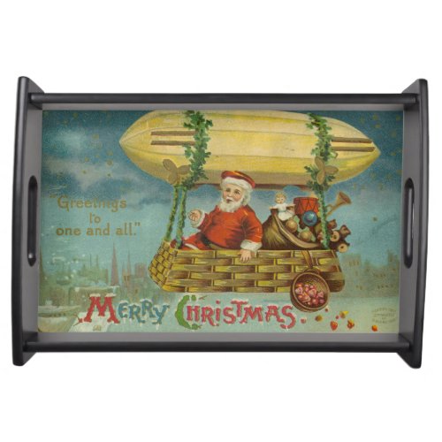 Zeppelin Santa Vintage Victorian Funny Christmas Serving Tray