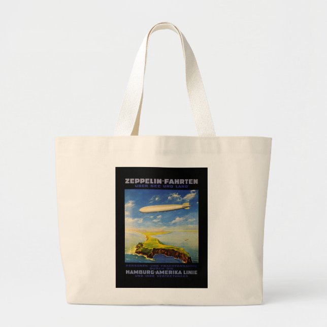 Zeppelin Trips ~ Over Sea and Land Large Tote Bag (Front)