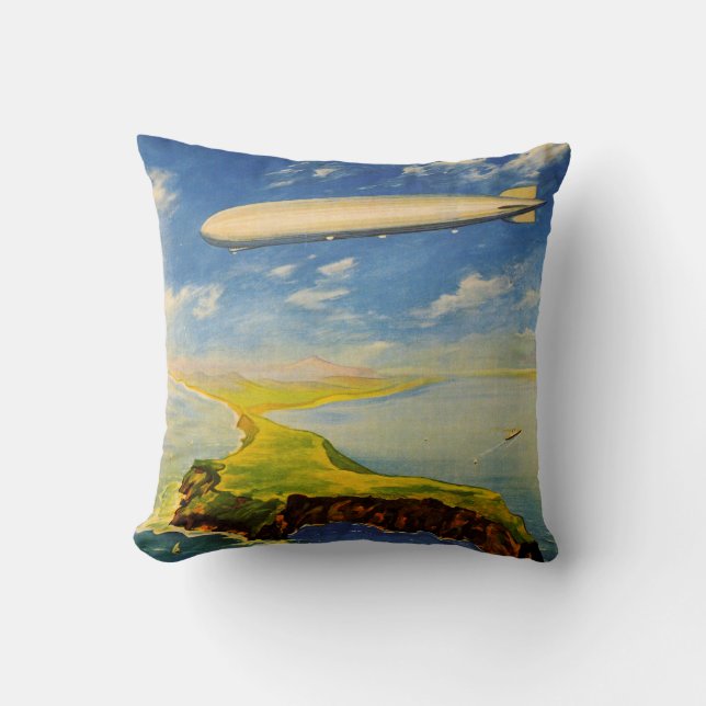 Zeppelin Trips ~ Over Sea and Land Throw Pillow (Front)